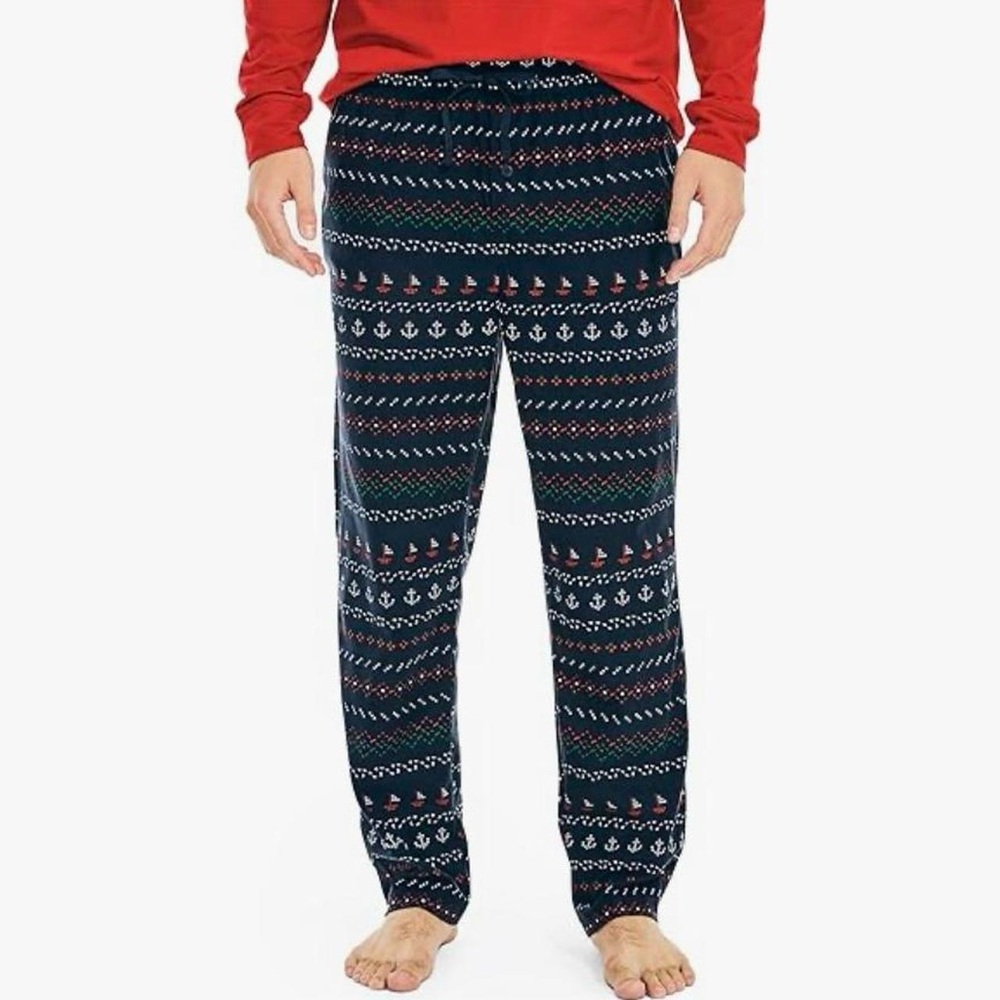Nautica Men’s Sustainably Crafted Sleep Pants Navy Blue, Red, And White Size XL